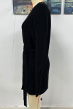Fashion Solid With Belt O Neck Tops