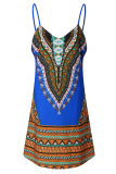 Vintage Print Patchwork Spaghetti Strap Straight Dresses