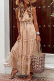 Fashion Casual Solid Patchwork V Neck Cake Skirt Dresses