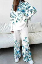 Casual Print Patchwork Turtleneck Long Sleeve Two Pieces