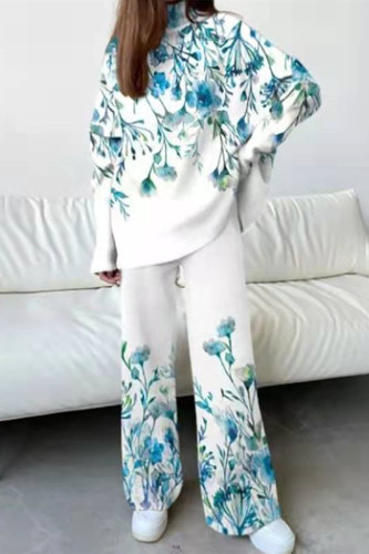 Casual Print Patchwork Turtleneck Long Sleeve Two Pieces
