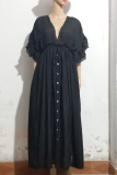Elegant Solid Frenulum Buckle V Neck A Line Dresses