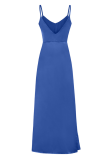 Fashion Casual Solid Patchwork Slit V Neck A Line Dresses  (Without Belt)