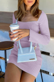 Casual Solid Frenulum Square Collar Pencil Skirt Dresses Sweater