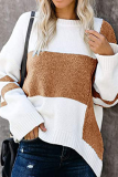 Casual Patchwork Contrast O Neck Tops Sweater