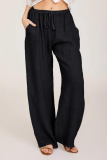 Casual Solid Pocket Straight Wide Leg Solid Color Bottoms