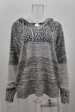 Wisherryy Fashion Hooded Leopard Stitched Knit Sweater