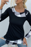 Casual Plaid Patchwork Asymmetrical Turndown Collar Tops