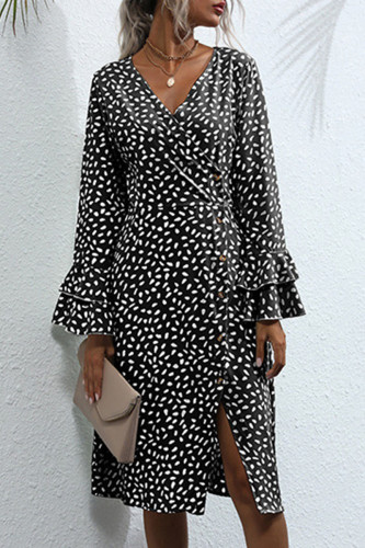 Fashion Casual Print Patchwork V Neck A Line Dresses