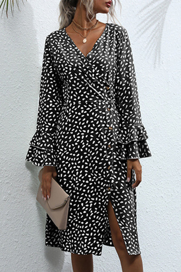 Fashion Casual Print Patchwork V Neck A Line Dresses