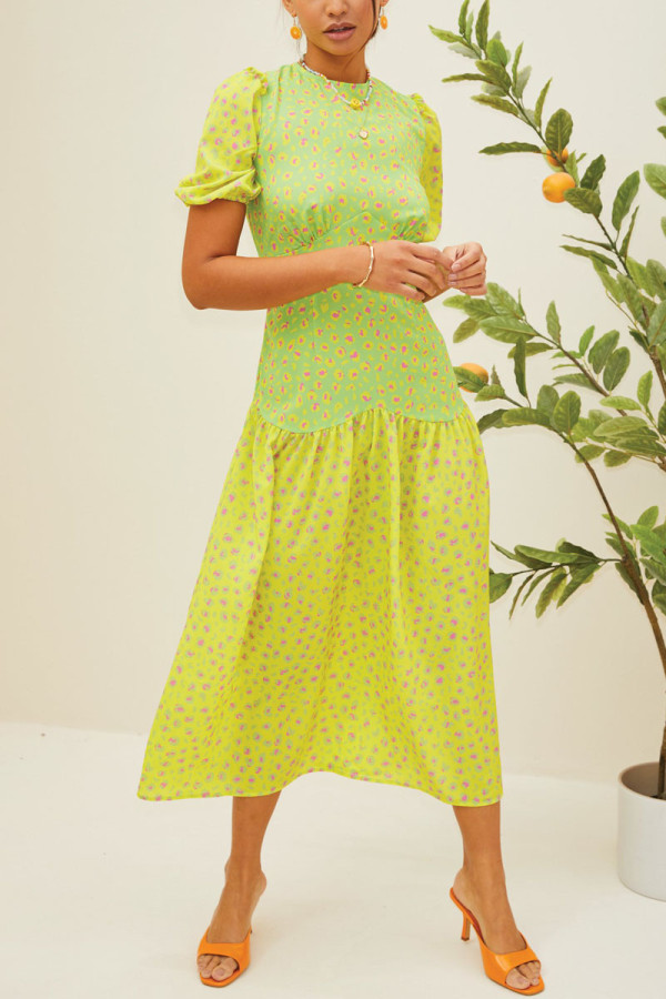 Green Leopard Print Receiving Waist All-match Maxi Dress