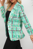 Elegant Print Patchwork Buttons Turndown Collar Outerwear