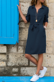 Casual Solid Patchwork Turndown Collar Shirt Dress Dresses