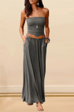 Casual Solid Patchwork Strapless Waist Skirt Dresses