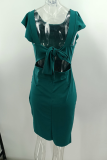 Sexy Solid Flounce O Neck Irregular Dress Dresses