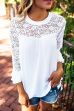 Casual Solid Lace Patchwork O Neck Tops