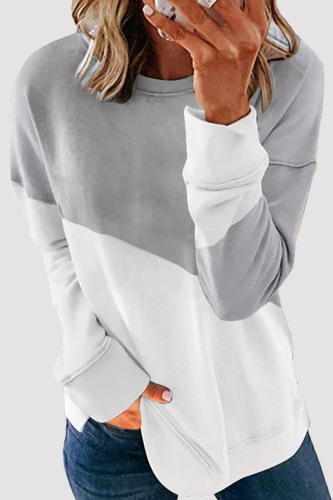 Casual Patchwork Contrast O Neck Tops