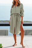 Casual Solid Patchwork Turndown Collar Shirt Dress Dresses
