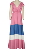Elegant Solid Patchwork V Neck Dresses