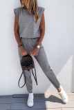 Casual Solid Patchwork O Neck Sleeveless Two Pieces