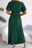 Casual Solid Fold V Neck Waist Skirt Dresses