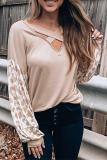 Casual Leopard Hollowed Out Patchwork V Neck Tops