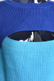 Elegant Patchwork Hollowed Out Contrast O Neck Tops Sweater