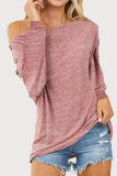 Casual Solid Buckle Oblique Collar Tops