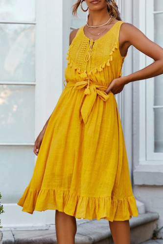 Fashion Casual Solid Patchwork O Neck A Line Dresses