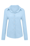 Casual Solid Buckle Shirt Collar Tops