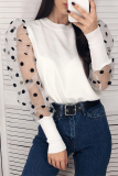 Fashion Elegant Polka Dot Patchwork Mesh O Neck Tops