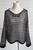 Casual Solid Hollowed Out V Neck Tops