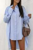 Casual Solid Buckle Asymmetrical Turndown Collar Tops