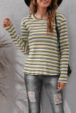 Casual Striped Patchwork Basic O Neck Tops