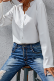 Fashion Elegant Solid Buckle Burn-out V Neck Tops