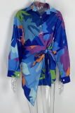 Casual Print Patchwork Turndown Collar Shirt Dress Dresses