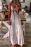 Fashion Street Print Patchwork V Neck A Line Dresses