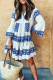 Casual Print Patchwork V Neck Cake Skirt Dresses