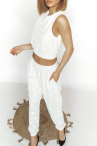 Casual Solid Patchwork O Neck Sleeveless Two Pieces