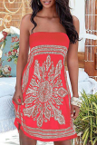 Vintage Print Patchwork Strapless Straight Dresses