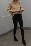 Casual Solid Patchwork Turtleneck Tops