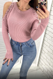 Fashion Casual Solid Beading U Neck Tops Sweater