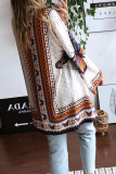 Casual Print Patchwork V Neck Cake Skirt Dresses