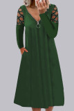 Fashion Casual Solid Patchwork V Neck A Line Dresses