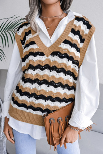 Fashion Casual Striped Patchwork V Neck Tops