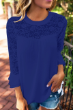 Casual Solid Lace Patchwork O Neck Tops