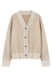 Casual Striped Patchwork Buckle V Neck Outerwear Sweater