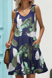 Fashion Elegant Floral Patchwork Pocket V Neck A Line Dresses