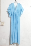 Elegant Solid Frenulum Buckle V Neck A Line Dresses