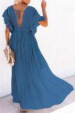 Elegant Solid Frenulum Buckle V Neck A Line Dresses